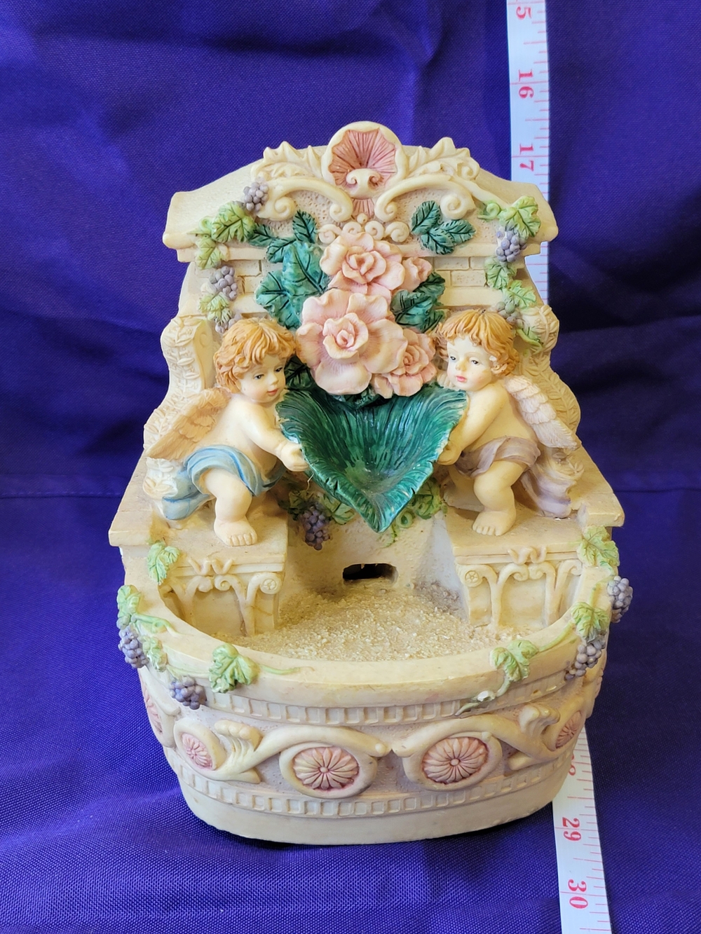 Cherub Floral Resin Fountain Accent - Cream and Green